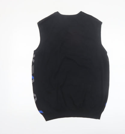 Stugan Men's Black Argyle Cotton Knit Sleeveless Vest L