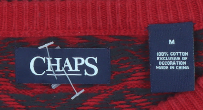 Chaps Men's Red Fair Isle Cotton Pullover Jumper Size M