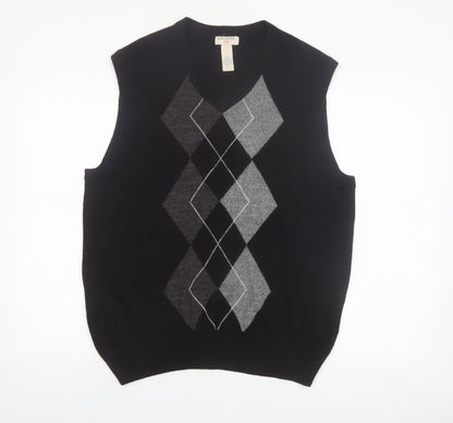 Dockers Men Black Argyle Knit Acrylic Sleeveless V-Neck Jumper Vest L
