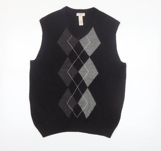 Dockers Men Black Argyle Knit Acrylic Sleeveless V-Neck Jumper Vest L