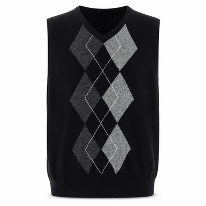Dockers Men Black Argyle Knit Acrylic Sleeveless V-Neck Jumper Vest L