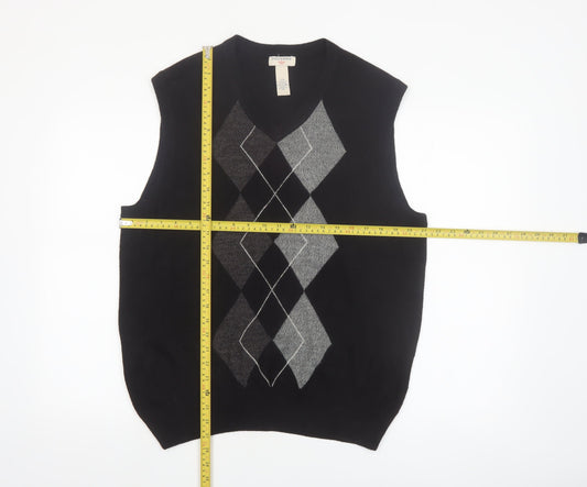 Dockers Men Black Argyle Knit Acrylic Sleeveless V-Neck Jumper Vest L