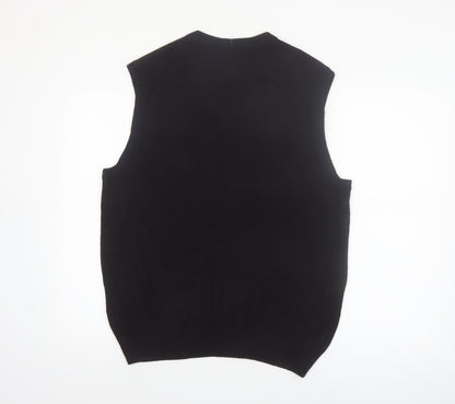 Dockers Men Black Argyle Knit Acrylic Sleeveless V-Neck Jumper Vest L