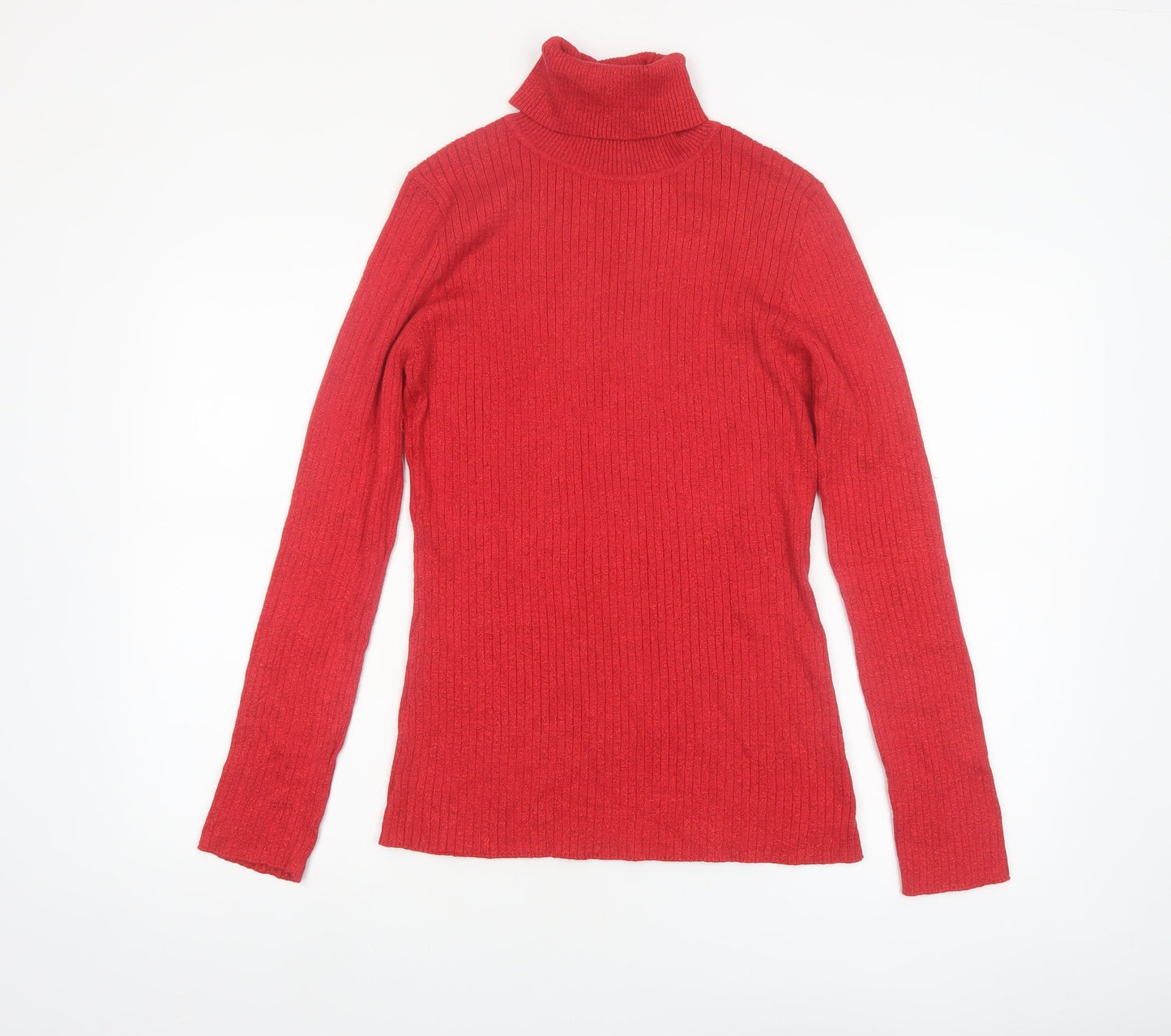 Fashion Avenue Women Red Roll Neck Slim Fit Knit Jumper M