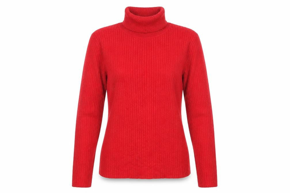 Front view of Fashion Avenue Women Red Roll Neck Slim Fit Knit Jumper M