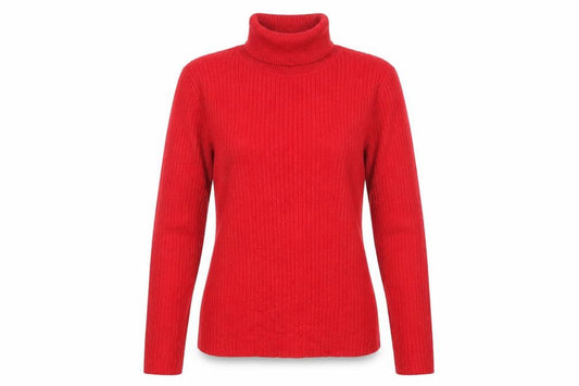 Front view of Fashion Avenue Women Red Roll Neck Slim Fit Knit Jumper M