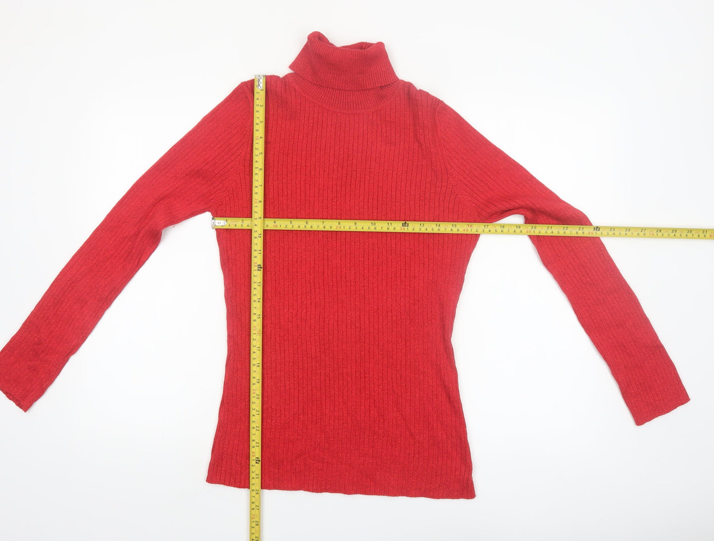 Fashion Avenue Women Red Roll Neck Slim Fit Knit Jumper M