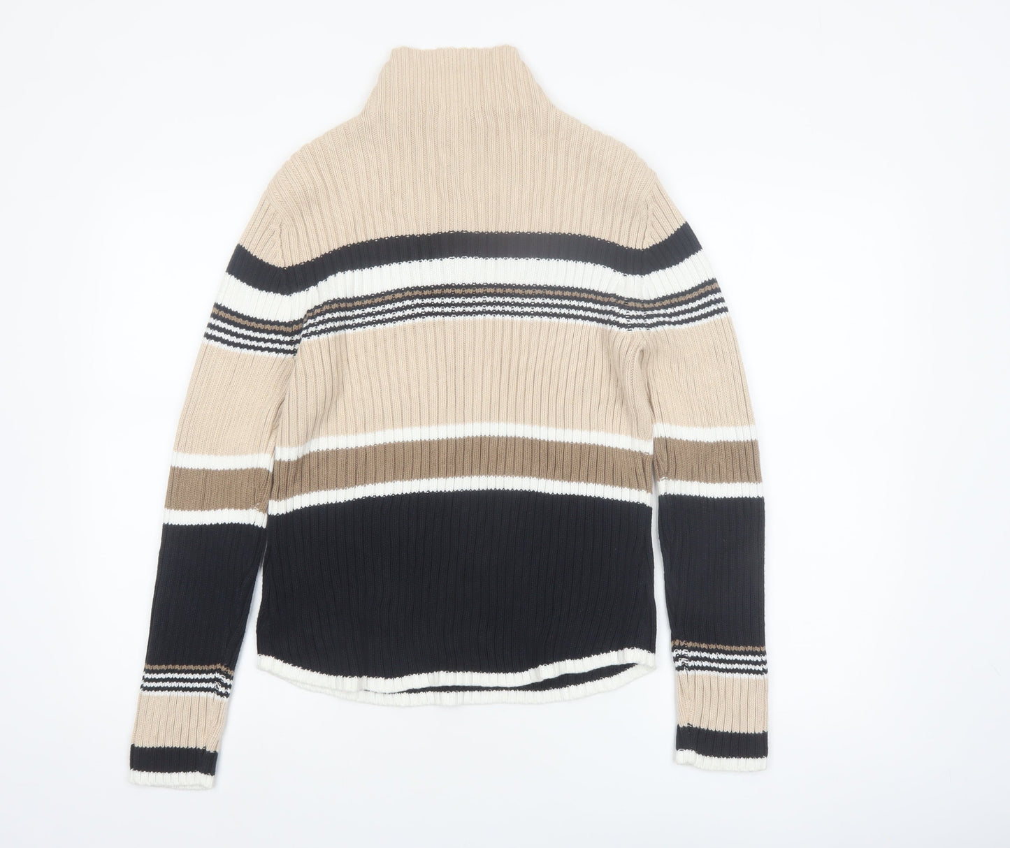 St. John's Bay Women Beige Striped Cotton Half Zip Jumper L