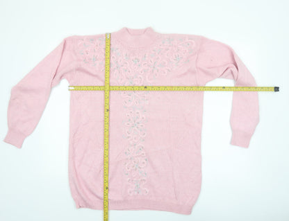 Jaclyn Smith Women's Pink Embroidered Mock Neck Knit Jumper L