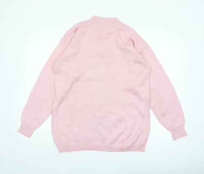 Jaclyn Smith Women's Pink Embroidered Mock Neck Knit Jumper L