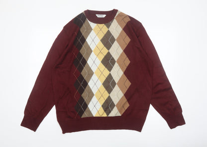 Nastas Collection Men's Burgundy Argyle Wool Blend Pullover Jumper XL