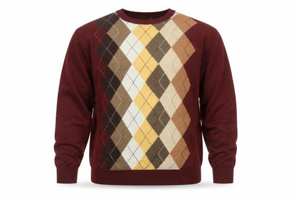 Nastas Collection Men's Burgundy Argyle Wool Blend Pullover Jumper XL