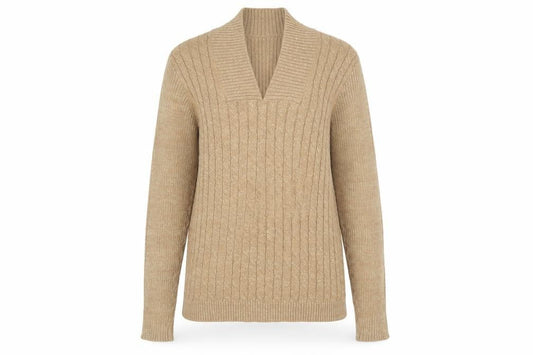 Liz Claiborne Womens Beige Cable-Knit V-Neck Jumper Size L Cotton Blend