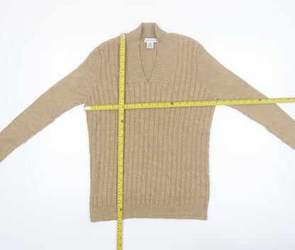 Liz Claiborne Womens Beige Cable-Knit V-Neck Jumper Size L Cotton Blend
