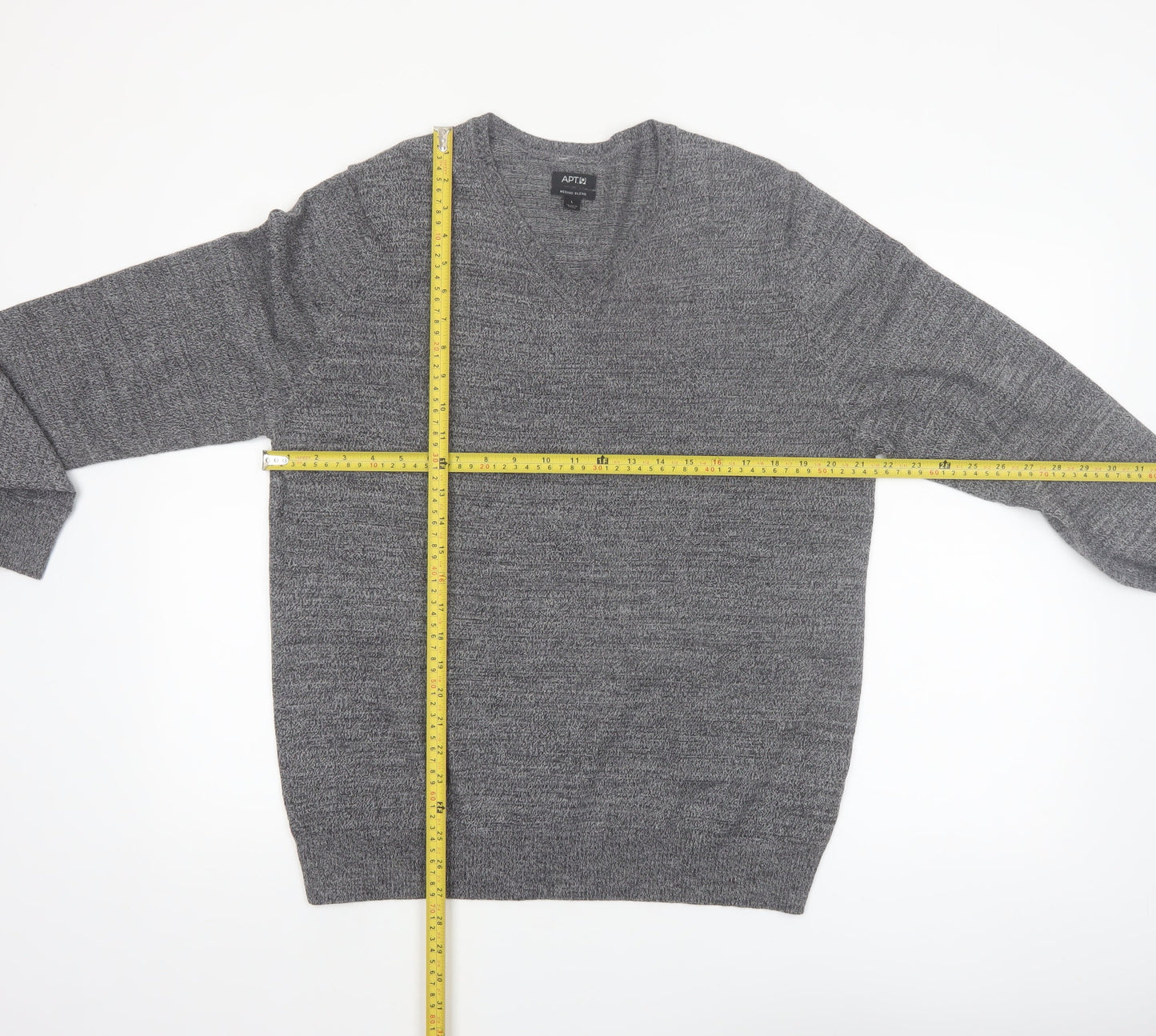 APT.9 Men's Grey Merino Blend V-Neck Pullover Jumper Size L