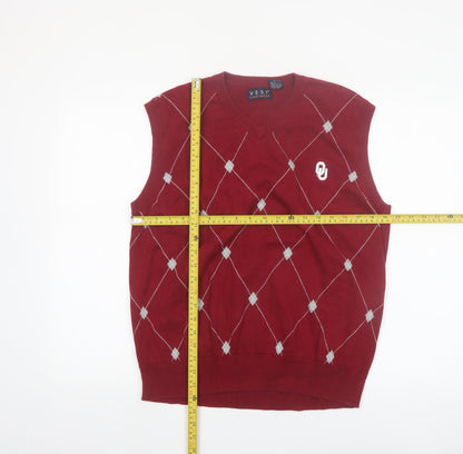 Vesi Sportswear Men's Red Argyle V-Neck Cotton Vest Jumper M