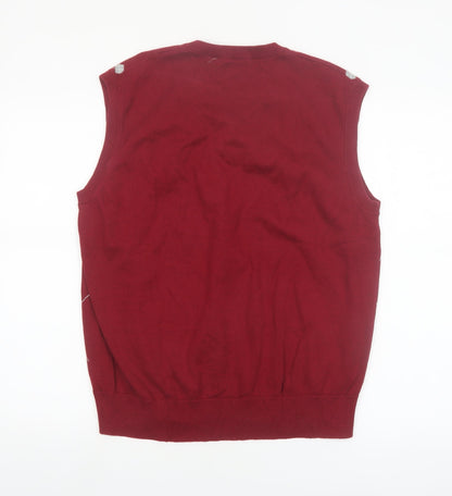 Vesi Sportswear Men's Red Argyle V-Neck Cotton Vest Jumper M