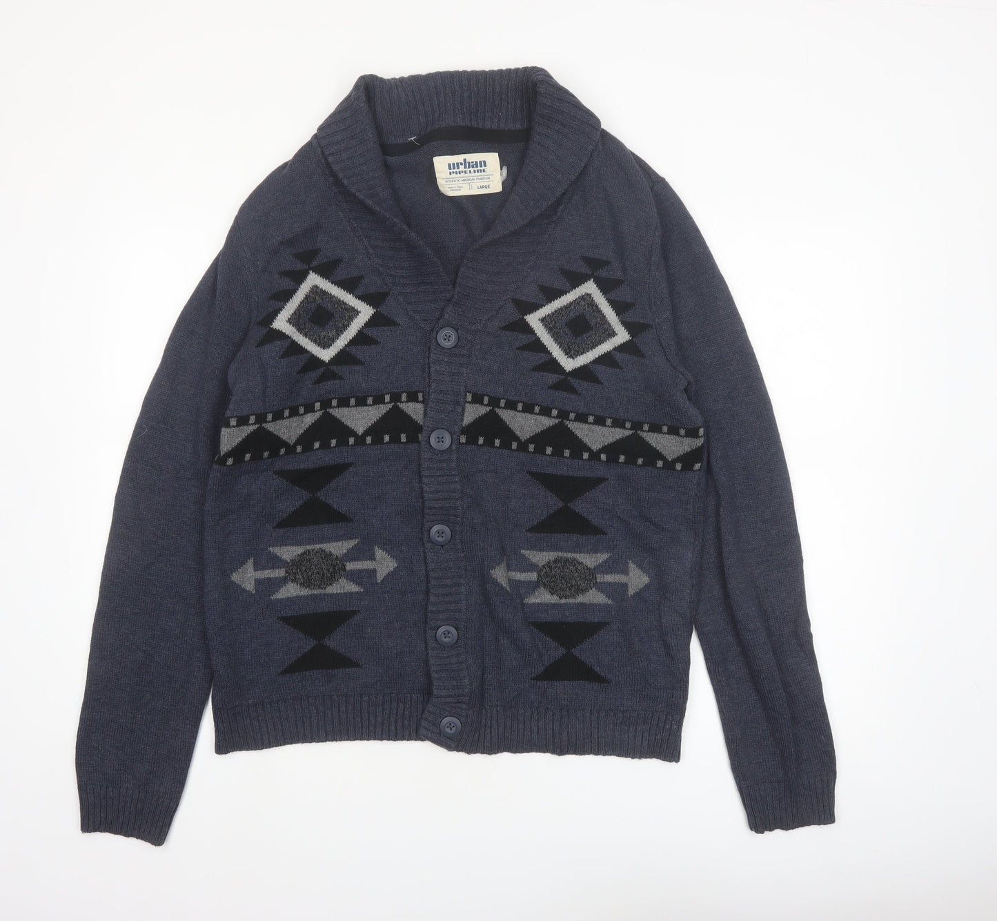 Urban Pipeline Men's Blue Aztec Knit Cotton Cardigan Large