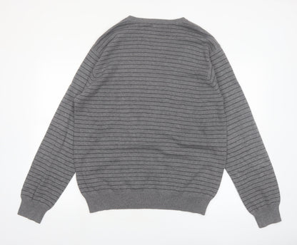 IZOD Men's Grey V-Neck Striped Cotton Jumper L
