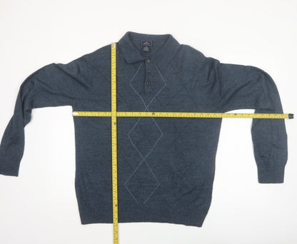 Dockers Men's Blue Argyle Collared Acrylic Henley Jumper Size M