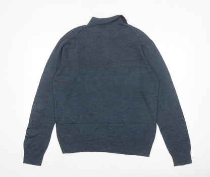Dockers Men's Blue Argyle Collared Acrylic Henley Jumper Size M