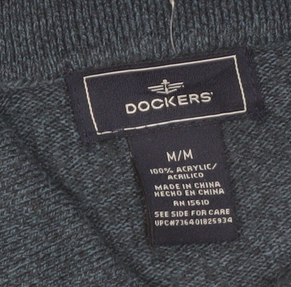 Dockers Men's Blue Argyle Collared Acrylic Henley Jumper Size M