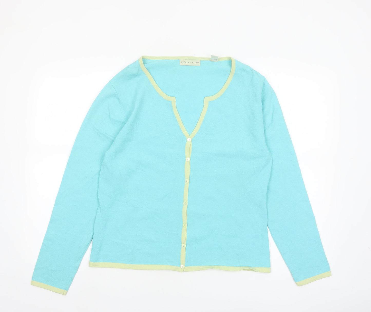 Lord & Taylor Women Aqua Cardigan M Long Sleeve V-Neck Knit