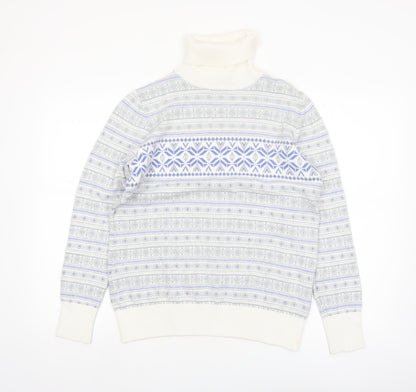 L.L.Bean Men’s Grey Fair Isle Roll Neck Cotton Cashmere Jumper M