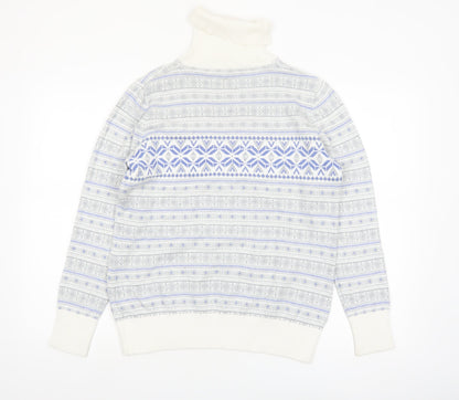 L.L.Bean Men’s Grey Fair Isle Roll Neck Cotton Cashmere Jumper M