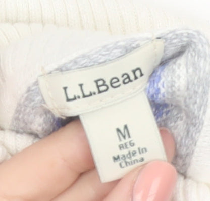 L.L.Bean Men’s Grey Fair Isle Roll Neck Cotton Cashmere Jumper M