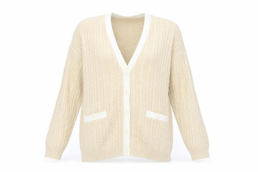 Liz Claiborne Women Beige Cable Knit Cotton Cardigan M