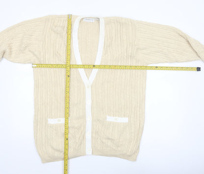 Liz Claiborne Women Beige Cable Knit Cotton Cardigan M