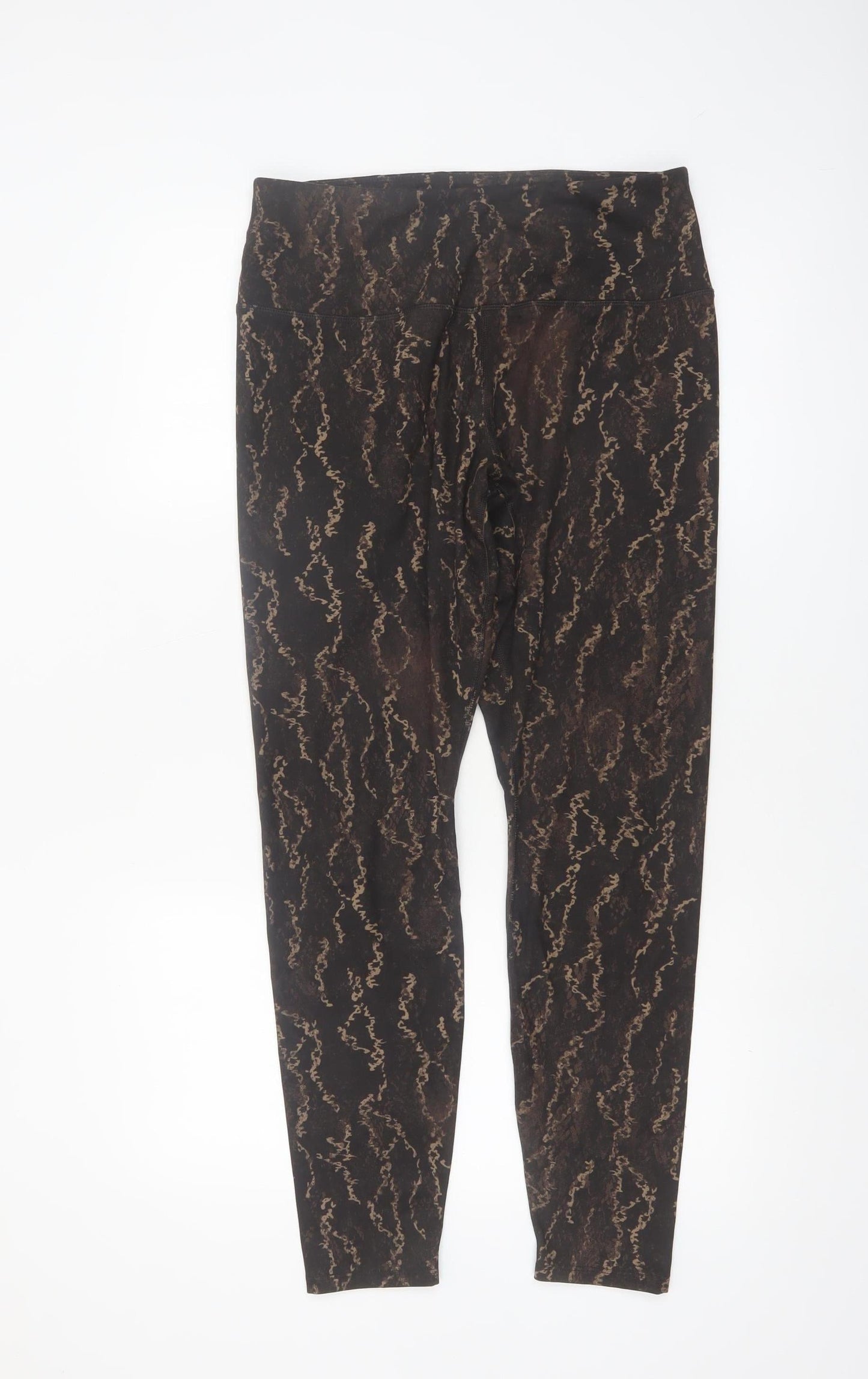 Apana Womens Black Beige Animal Print Leggings L Polyester Spandex Activewear