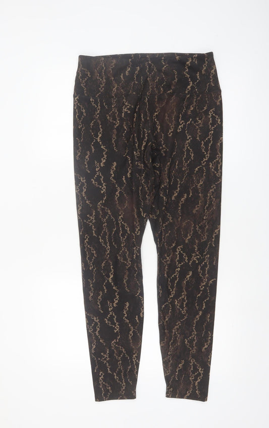 Apana Womens Black Beige Animal Print Leggings L Polyester Spandex Activewear