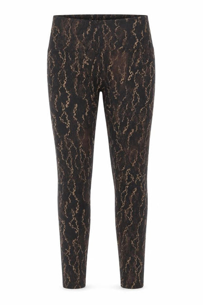 Apana Womens Black Beige Animal Print Leggings L Polyester Spandex Activewear