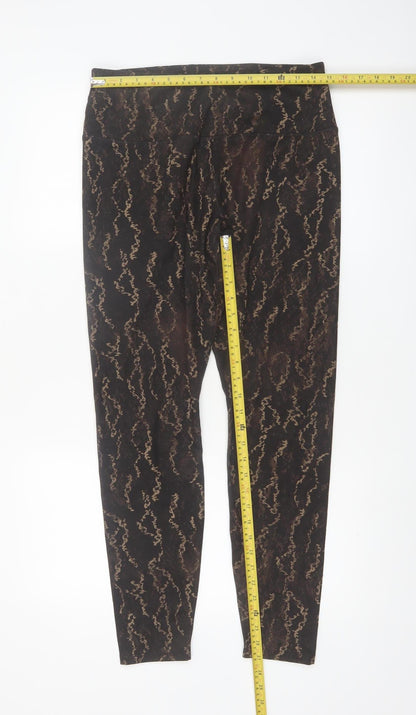 Apana Womens Black Beige Animal Print Leggings L Polyester Spandex Activewear