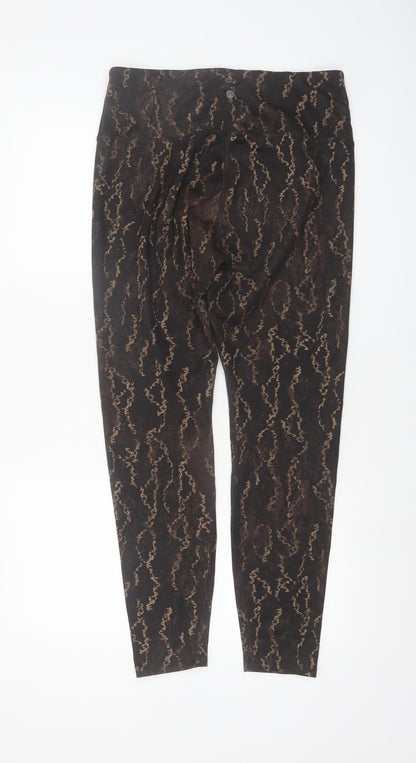 Apana Womens Black Beige Animal Print Leggings L Polyester Spandex Activewear