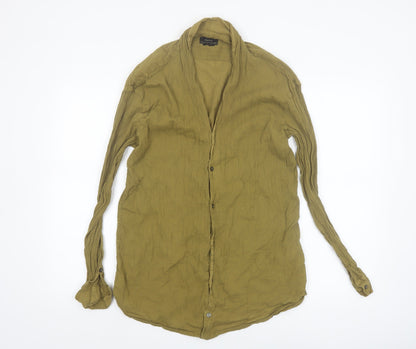 Zara Women Green Long Sleeve Button-Up 100% Cotton Shirt Size 12