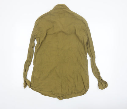Zara Women Green Long Sleeve Button-Up 100% Cotton Shirt Size 12