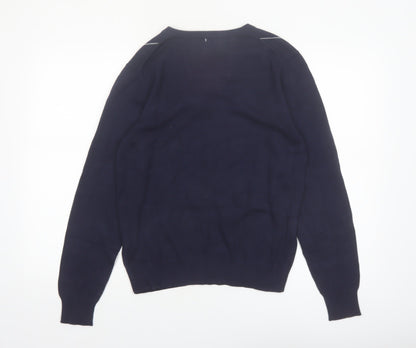Covington Men's Blue Argyle V-Neck Cotton Blend Jumper Size S