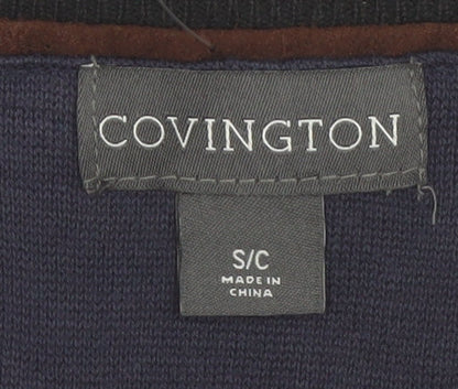 Covington Men's Blue Argyle V-Neck Cotton Blend Jumper Size S