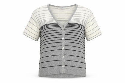 Ever Blue Women Grey White Striped Short Sleeve Cardigan M