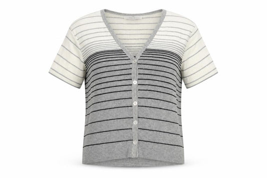 Ever Blue Women Grey White Striped Short Sleeve Cardigan M
