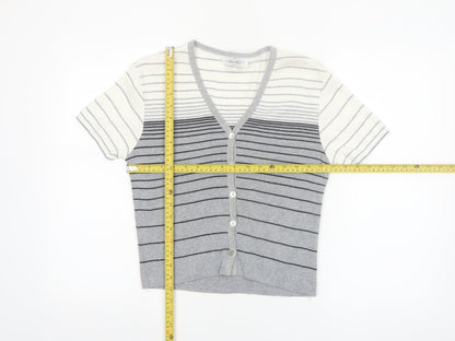 Ever Blue Women Grey White Striped Short Sleeve Cardigan M