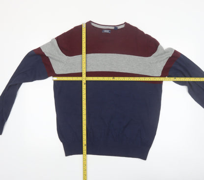 IZOD Men's Blue Maroon Grey Crew Neck Striped Pullover Jumper M