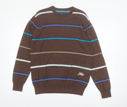 Billabong Men's Brown Striped Cotton Crew Neck Pullover Jumper Size M