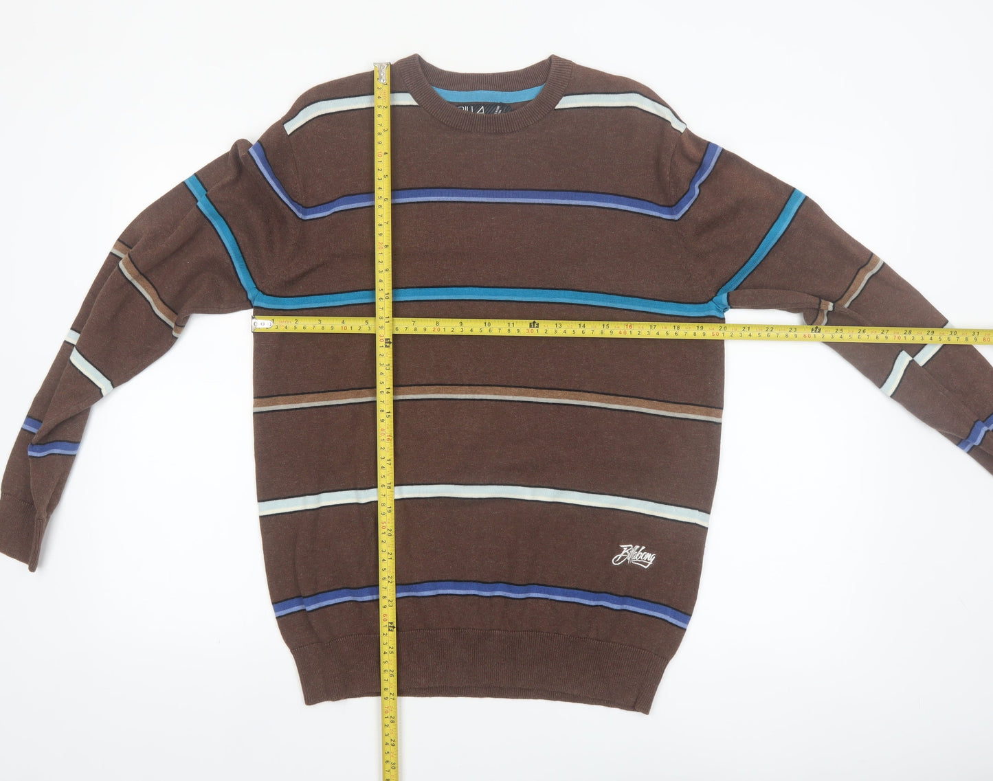 Billabong Men's Brown Striped Cotton Crew Neck Pullover Jumper Size M