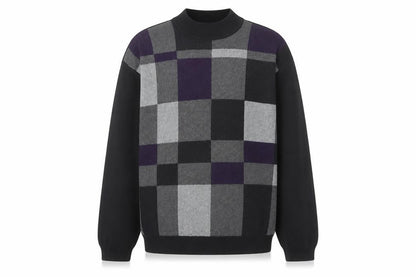 Axcess Men Black Grey Check Acrylic Cotton Crew Neck Jumper L