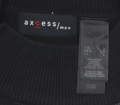 Axcess Men Black Grey Check Acrylic Cotton Crew Neck Jumper L