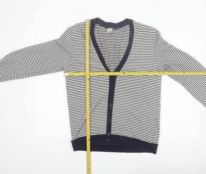 Tristan Men's Blue Striped Cotton Blend V-Neck Cardigan M